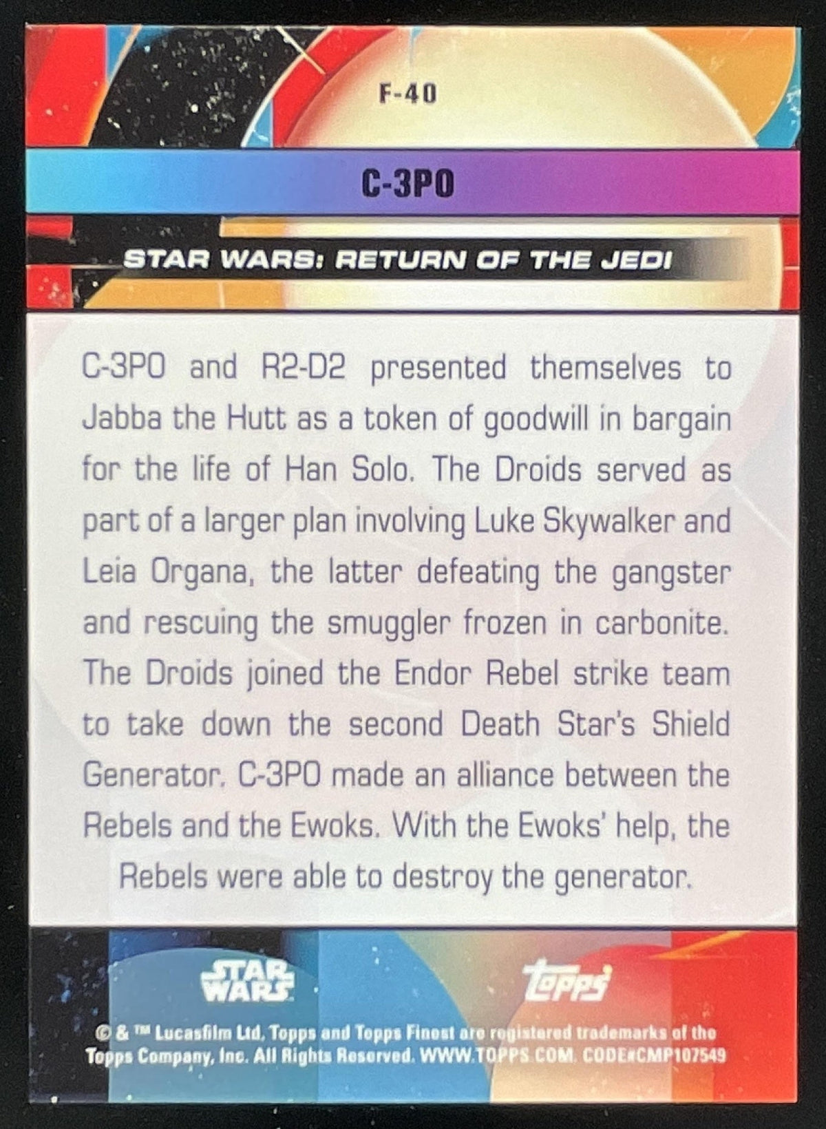 2025 Topps Star Wars Smugglers Outpost Finest Green Refractor #F-40 C-3PO /99 product image 2, provided for visual reference