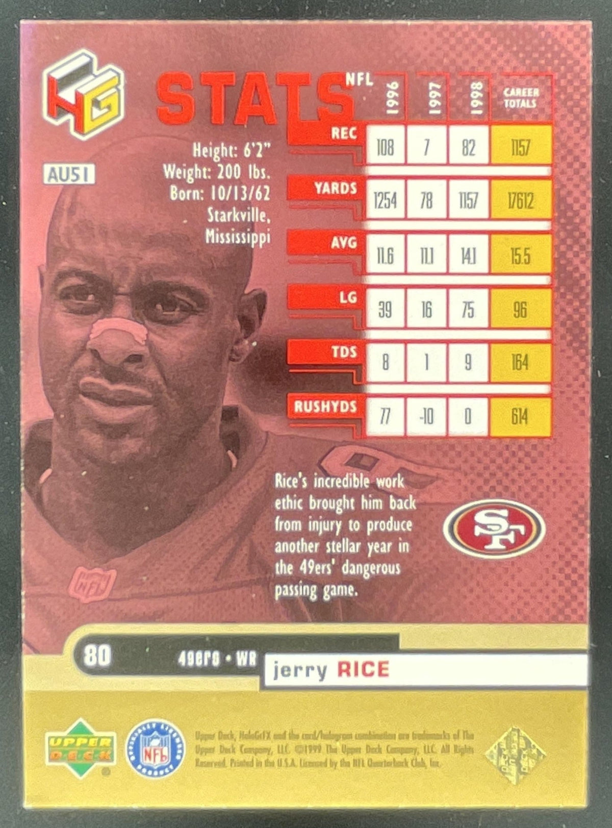 1999 Upper Deck HoloGrFX #51 Jerry Rice product image 2, provided for visual reference and product detail review