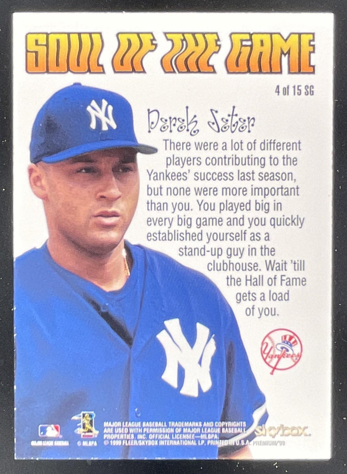 1999 Skybox Premium Soul of the Game #4SG Derek Jeter product image 2, provided for visual reference and product detail