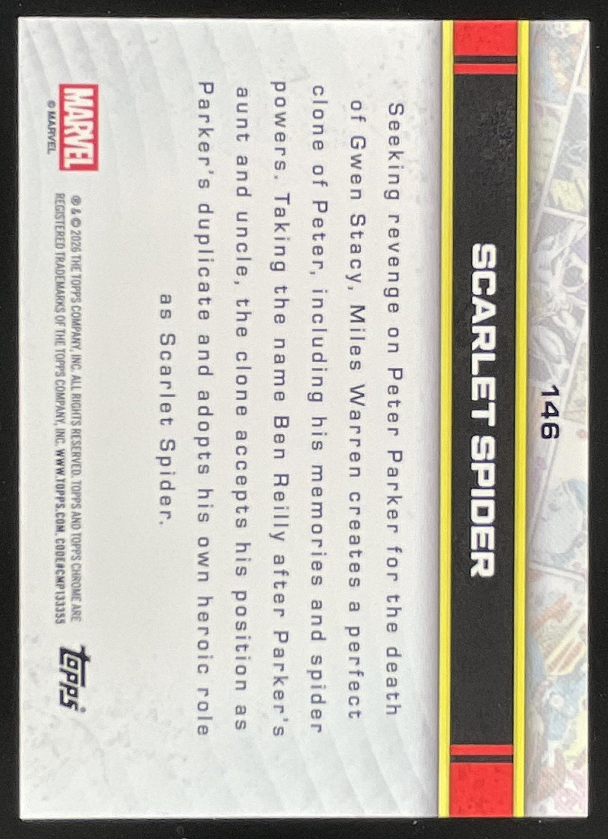2026 Topps Chrome Marvel Comics Sapphire #146 Scarlet Spider product image 2, provided for visual reference and product