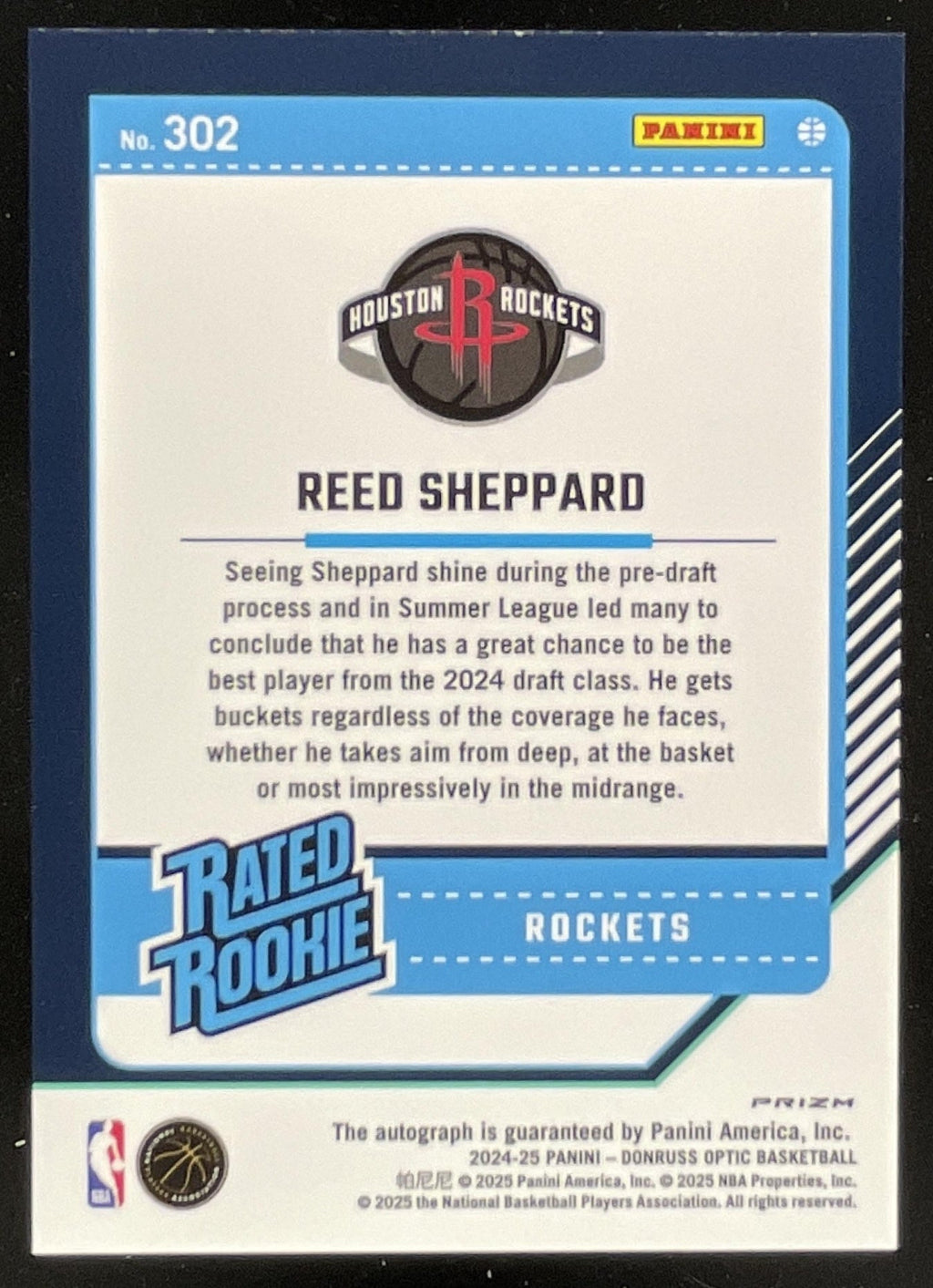 2024-25 Donruss Optic Rated Rookies Fast Break Prizm #302 Reed Sheppard RC Auto product image 2, provided for visual