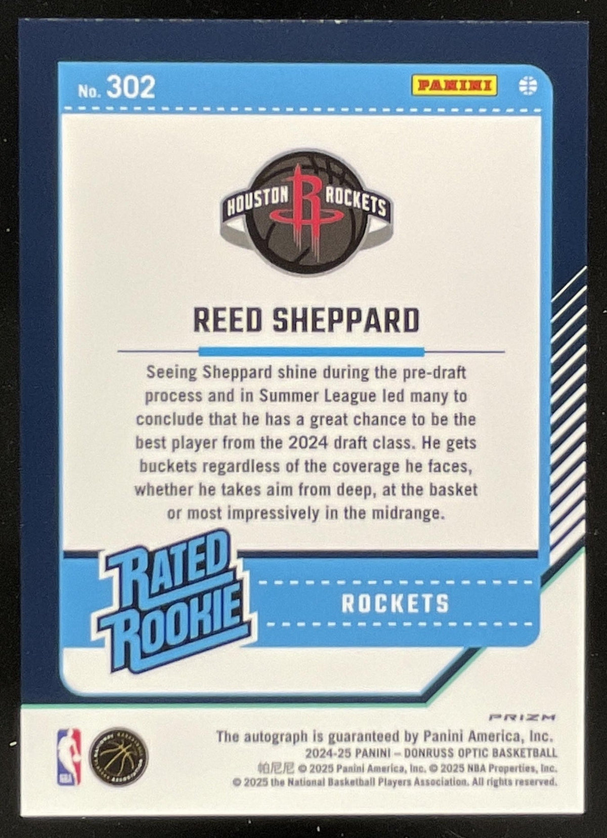 2024-25 Donruss Optic Rated Rookies Fast Break Prizm #302 Reed Sheppard RC Auto product image 2, provided for visual