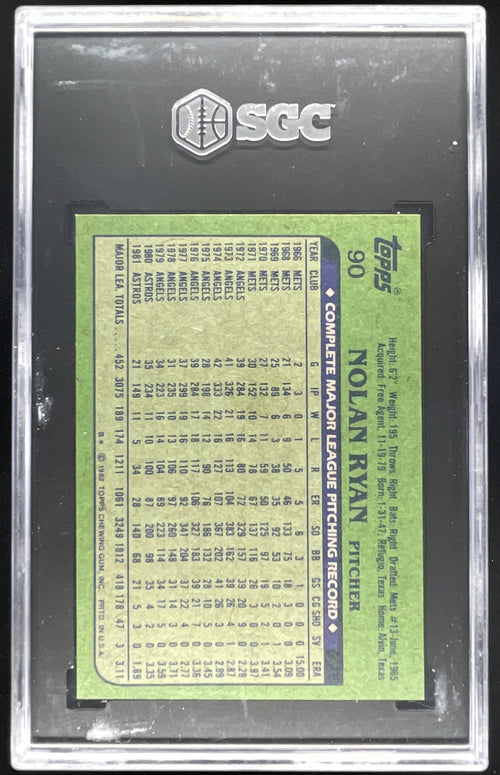 1982 Topps #90 Nolan Ryan SGC 7.5 product image 2, provided for visual reference and product detail review