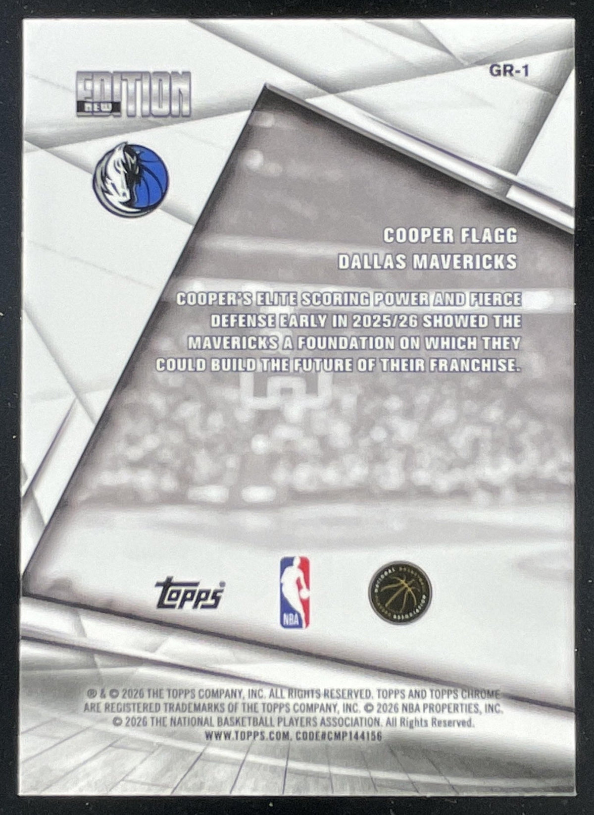 2025-26 Topps Chrome Update New Edition #GR-1 Cooper Flagg RC product image 2, provided for visual reference and product