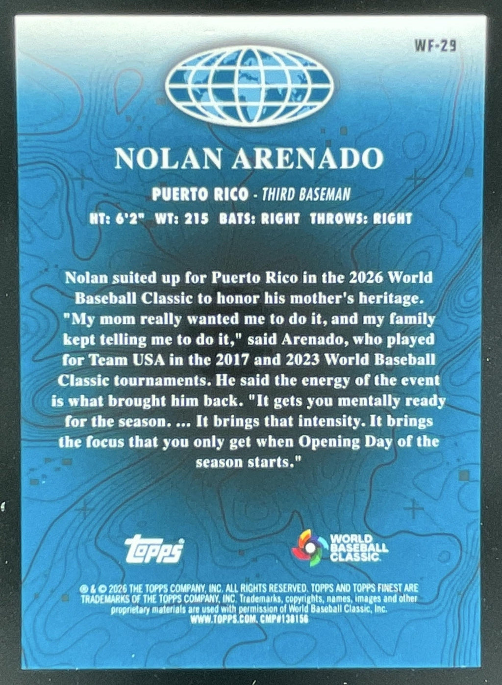 2026 Topps Finest Worlds Finest Orange Refractor #WF-29 Nolan Arenado /25 product image 2, provided for visual reference and