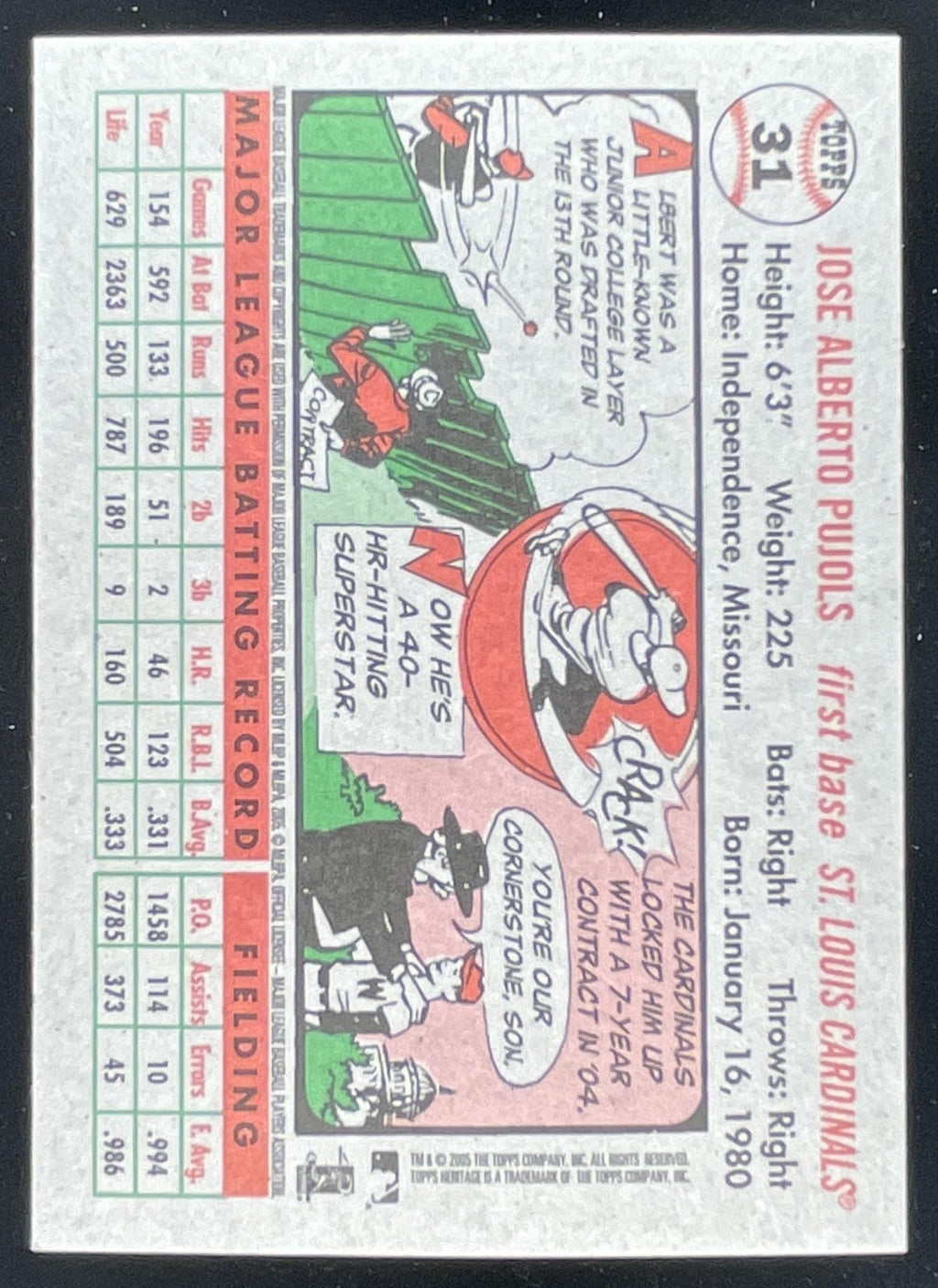 2005 Topps Heritage #31 Albert Pujols product image 2, provided for visual reference and product detail review