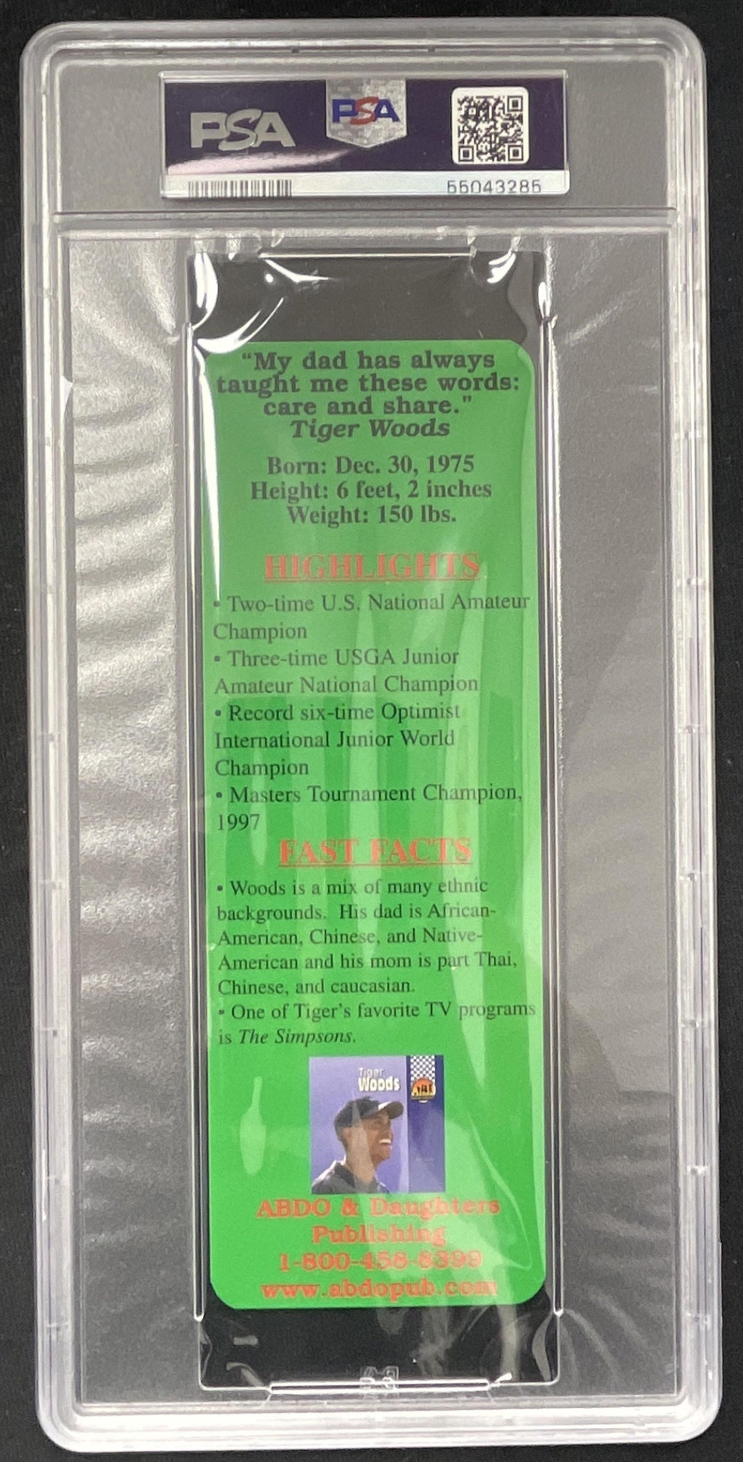 1997 Awesome Athletes Bookmarks Tiger Woods #NNO PSA 9 product image 2, provided for visual reference and product detail