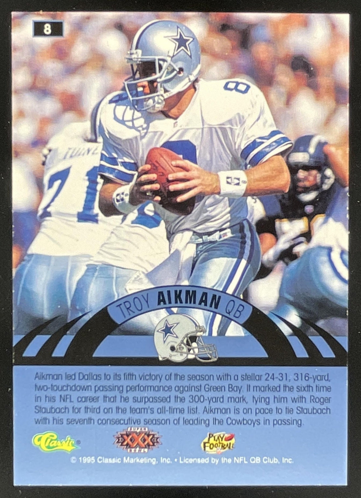1996 Troy Aikman Classic Football Super Bowl XXX Stamped Dallas Cowboys /799 #8 product image 2, provided for visual