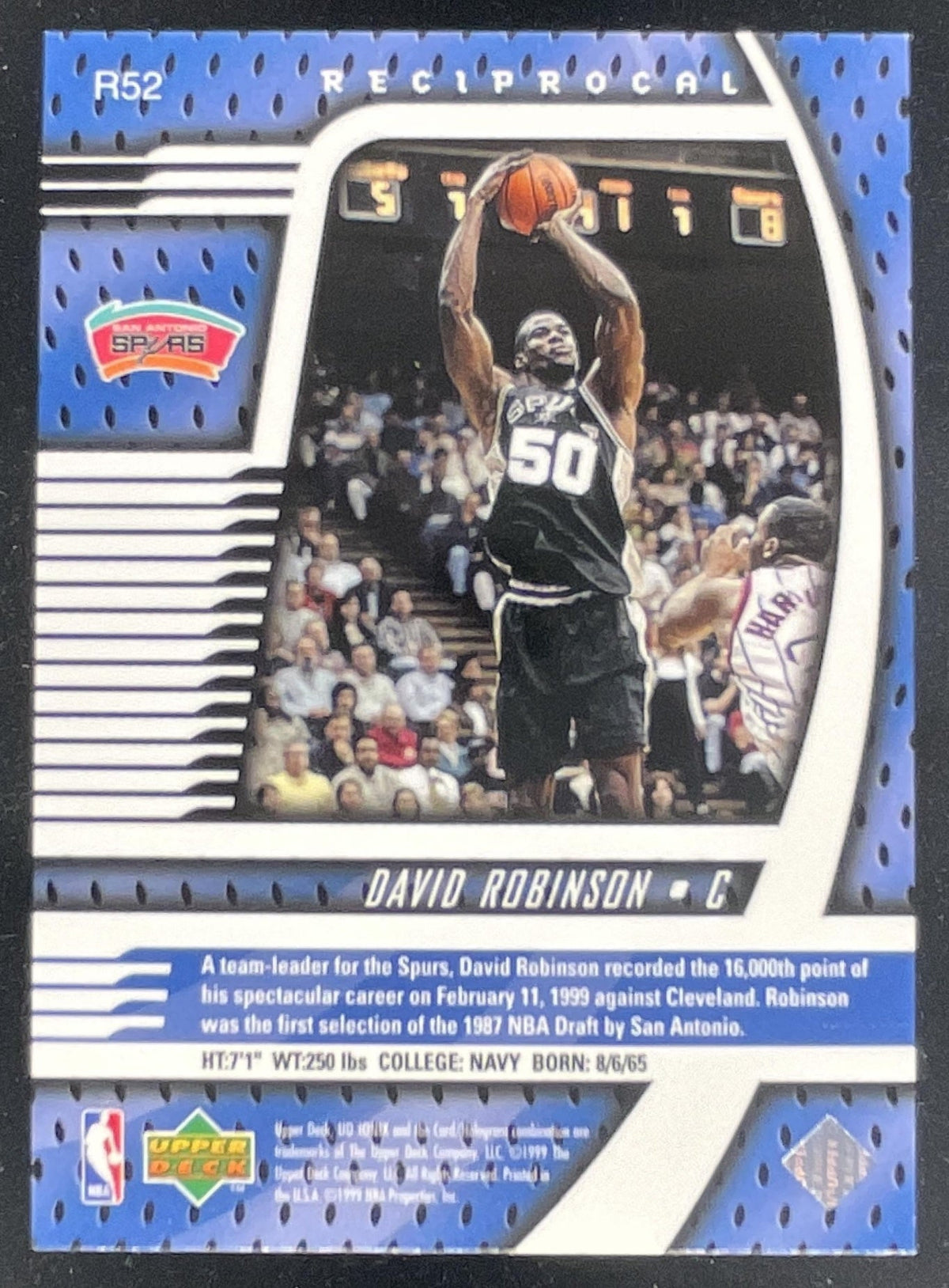 1998-99 Upper Deck Ionix Reciprocal #R52 David Robinson /750 product image 2, provided for visual reference and product