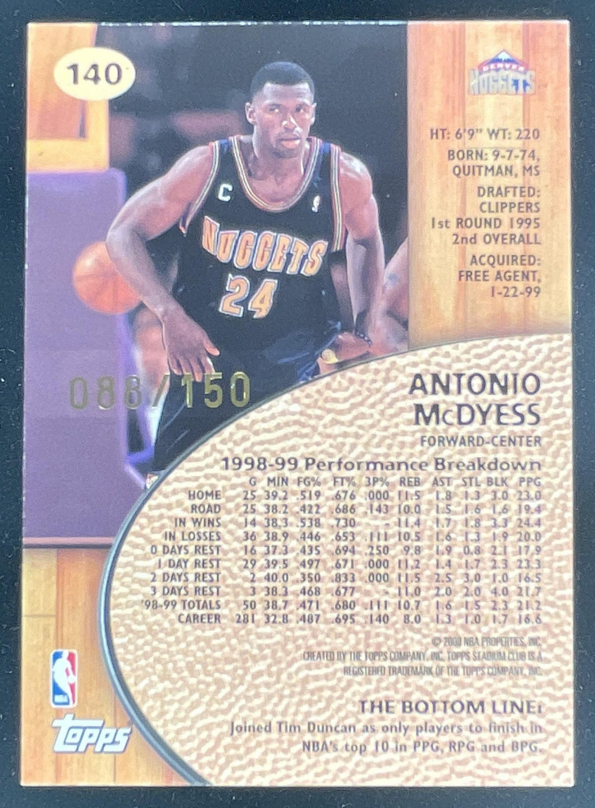 1999-00 Topps Stadium Club One of a Kind #140 Antonio McDyess /150 product image 2, provided for visual reference and