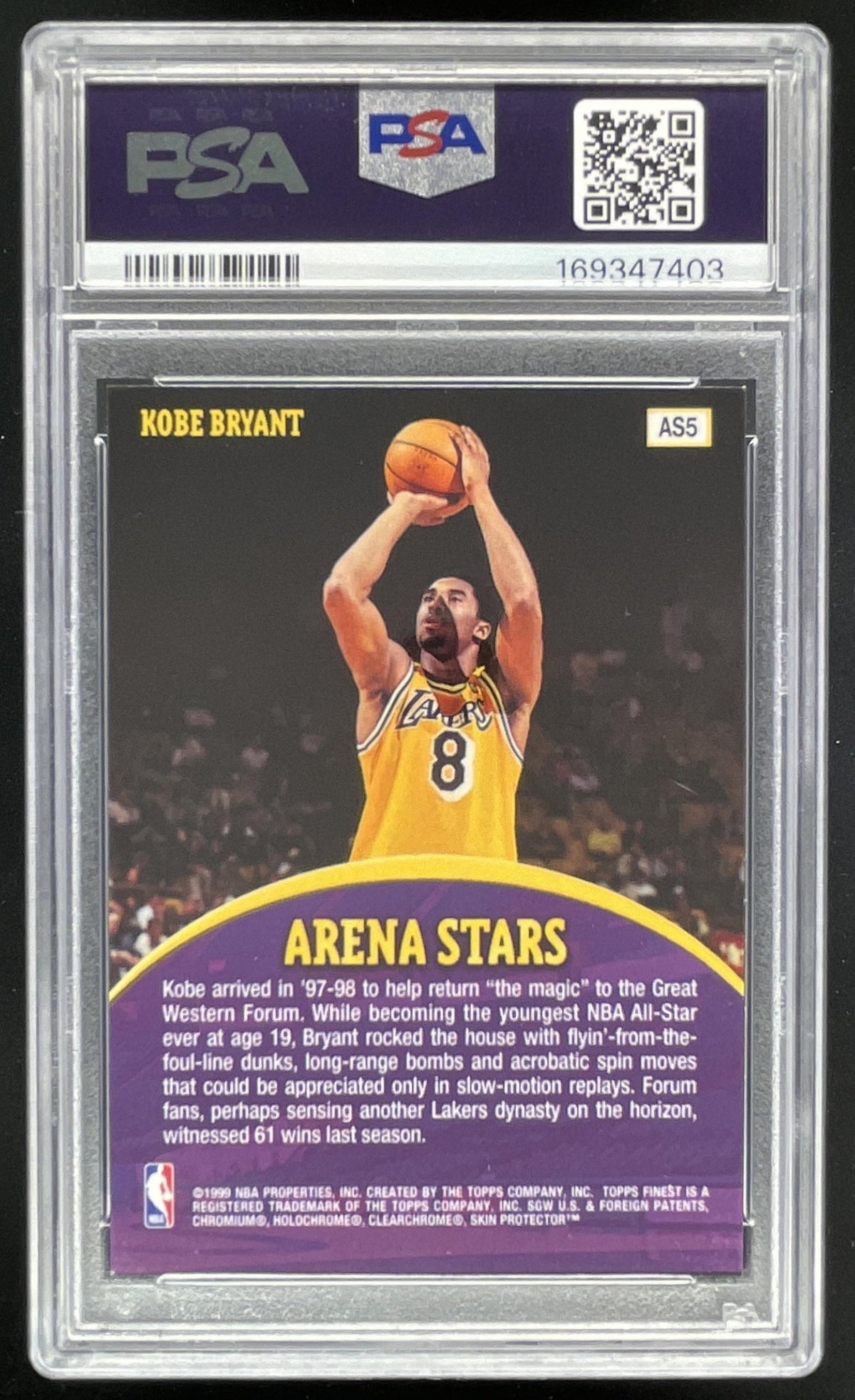 1998-99 Topps Finest Arena Stars #AS5 Kobe Bryant PSA 8 product image 2, provided for visual reference and product detail