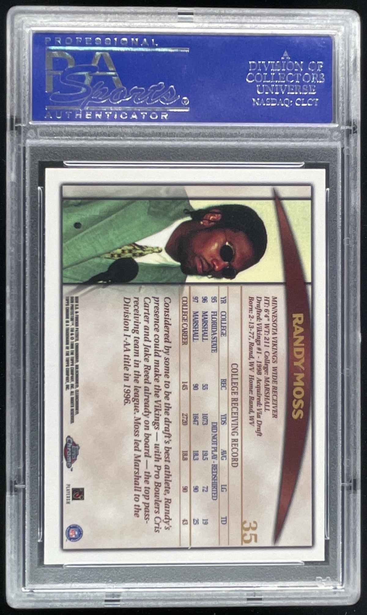 1998 Topps Chrome #35 Randy Moss RC PSA 10 product image 2, provided for visual reference and product detail review