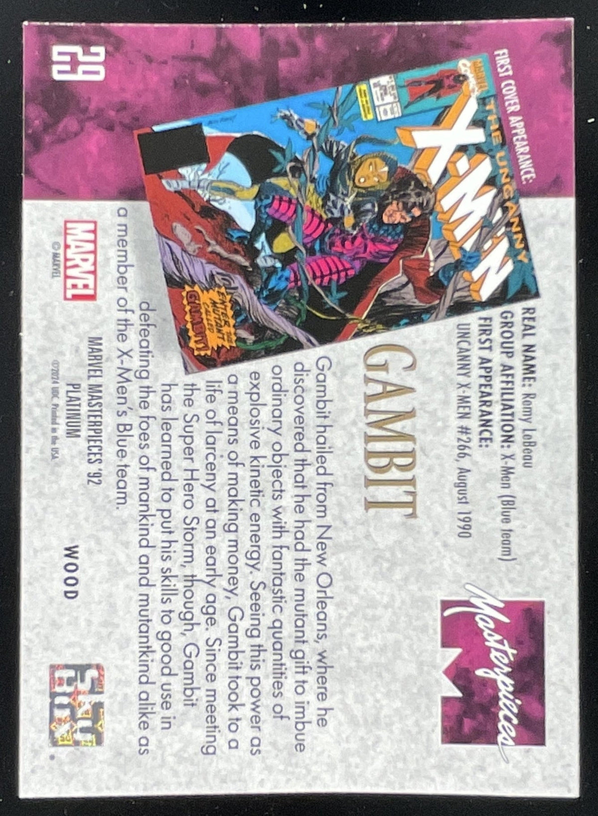 2024 Upper Deck Marvel Masterpieces '92 Platinum #29 Gambit product image 2, provided for visual reference and product