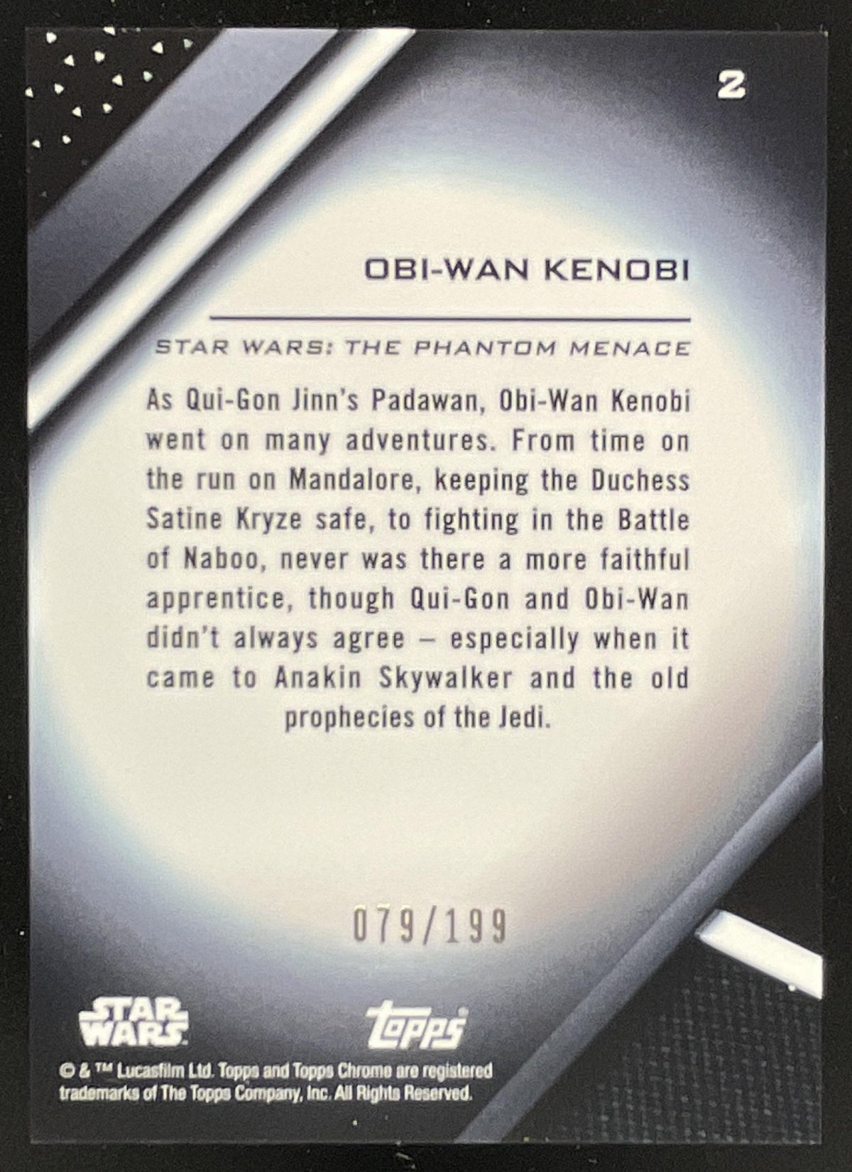 2022 Topps Chrome Black Star Wars Refractor #2 Obi-Wan Kenobi /199 product image 2, provided for visual reference and