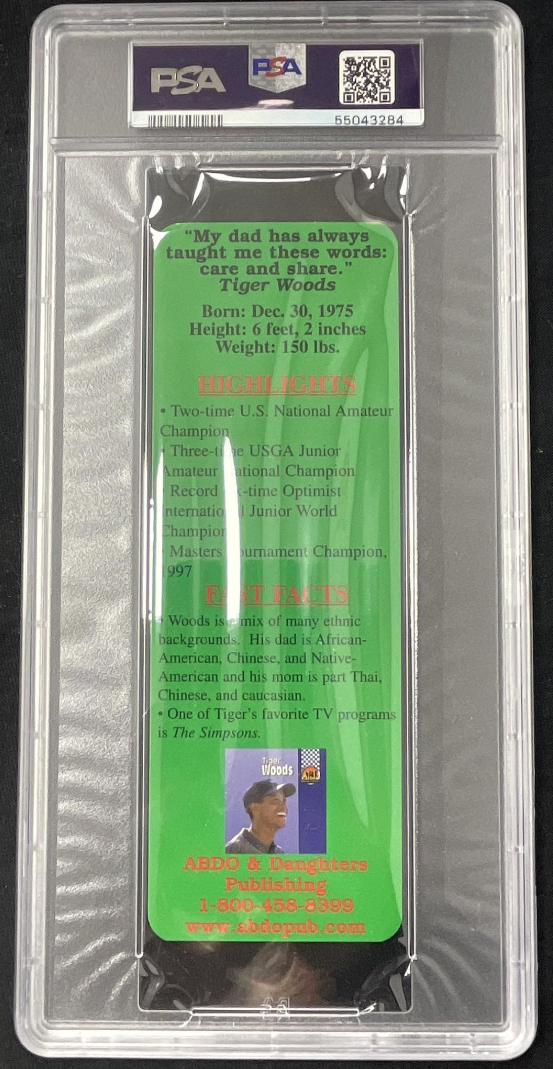 1997 Awesome Athletes Bookmarks #NNO Tiger Woods PSA 10 product image 2, provided for visual reference and product detail
