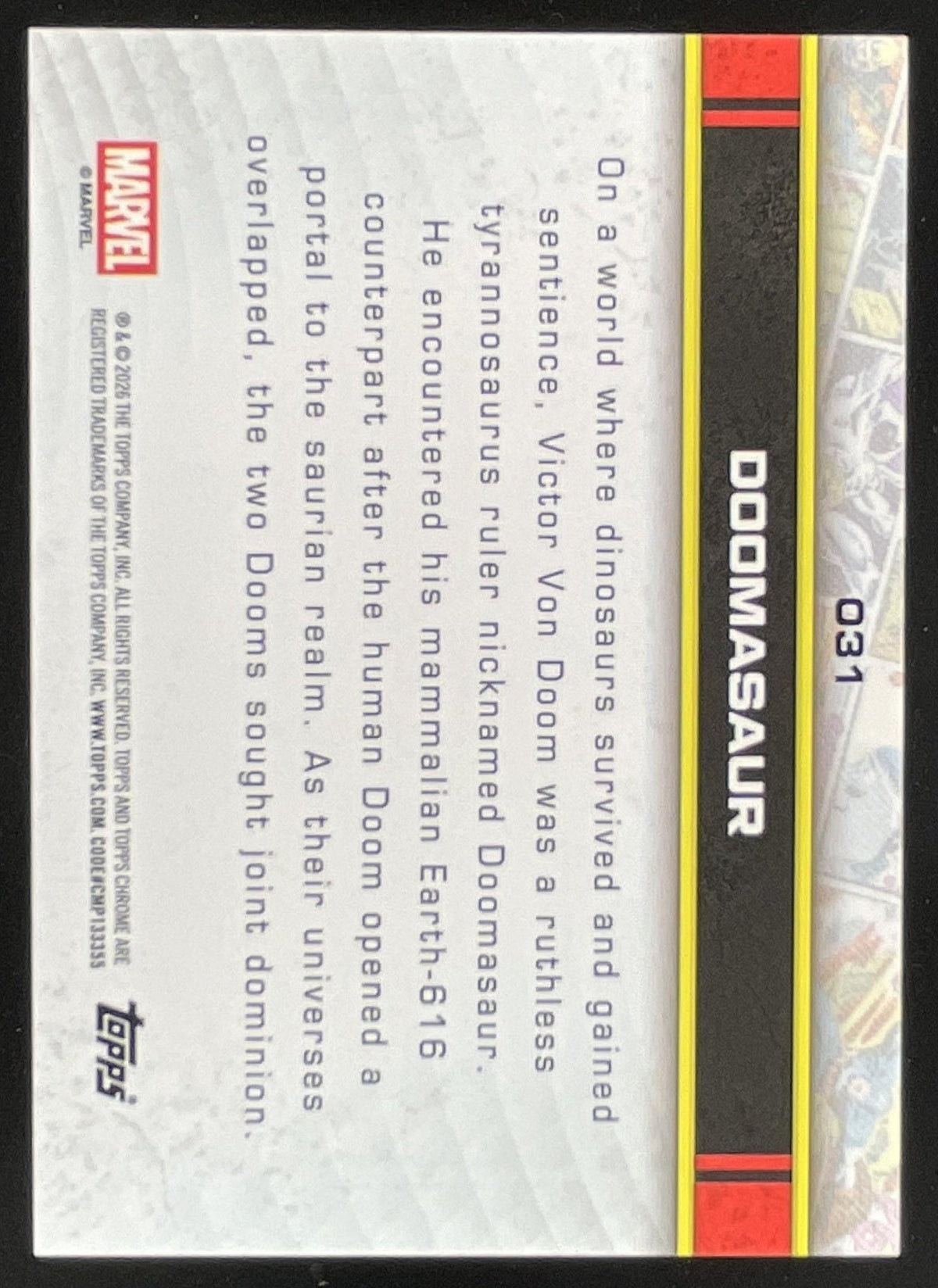 2026 Topps Chrome Marvel Comics Dazzler's Rhythm Refractor #031 Doomasaur /80 product image 2, provided for visual reference
