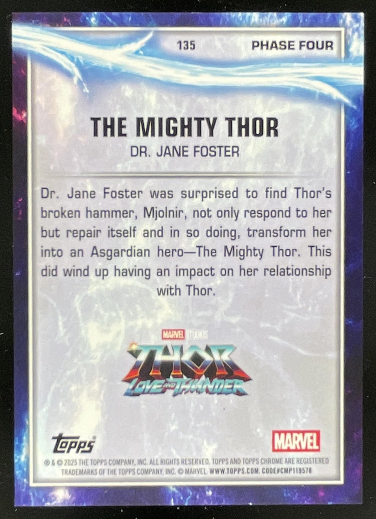 2025 Topps Chrome Marvel Studios Sapphire Purple #135 The Mighty Thor /15 product image 2, provided for visual reference and
