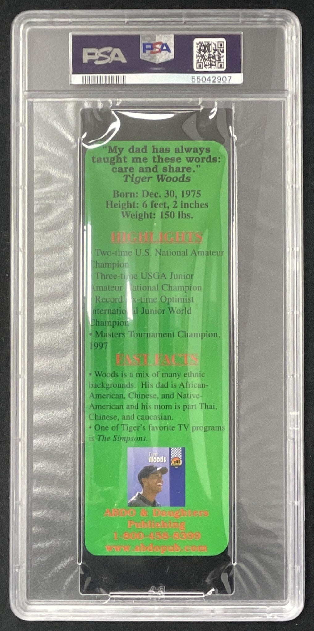 1997 Awesome Athletes Bookmarks Tiger Woods PSA 7 product image 2, provided for visual reference and product detail review