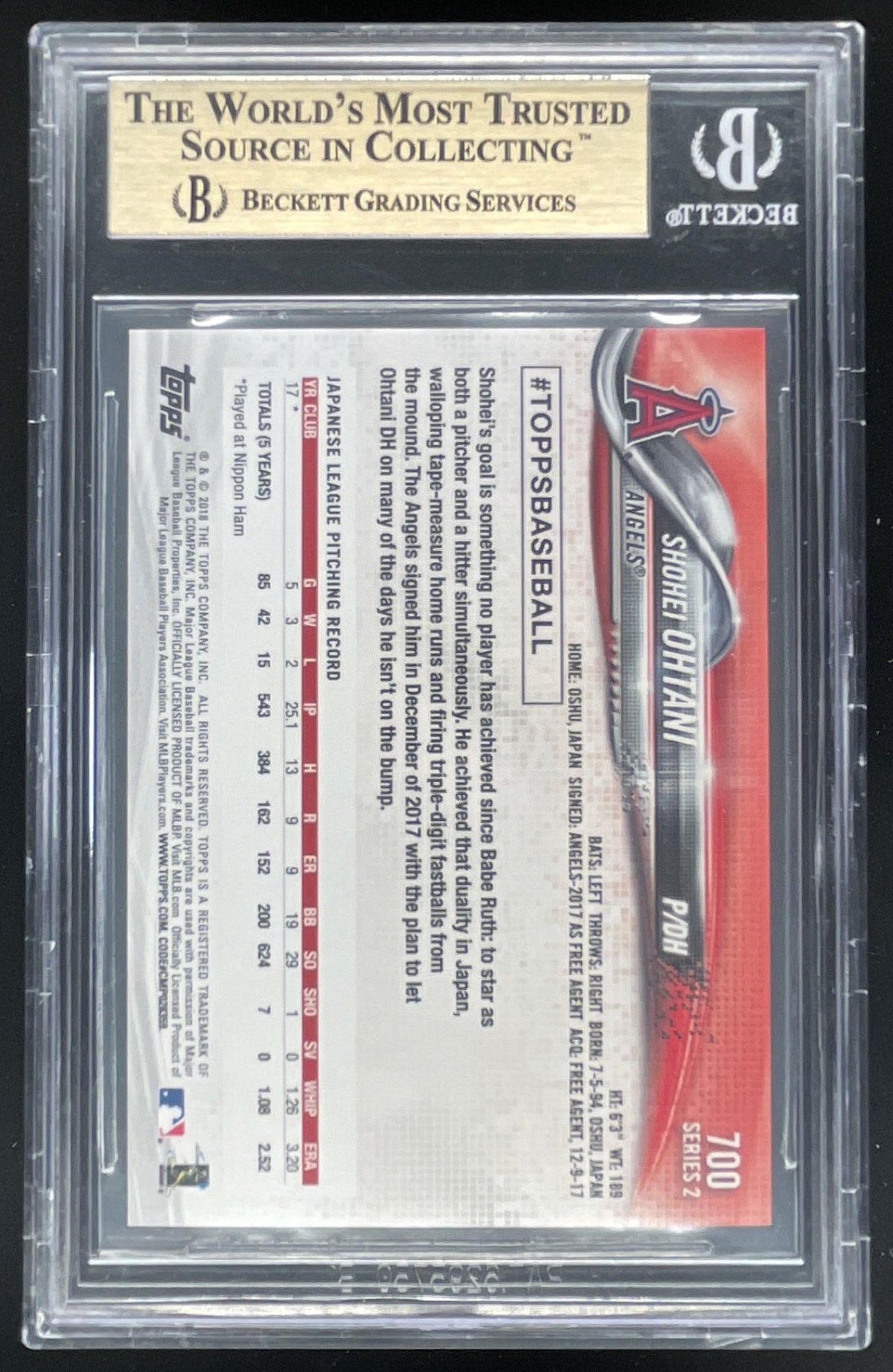 2018 Topps Factory Set Foilboard #700 Shohei Ohtani RC Rookie /190 BGS 9.5 product image 2, provided for visual reference