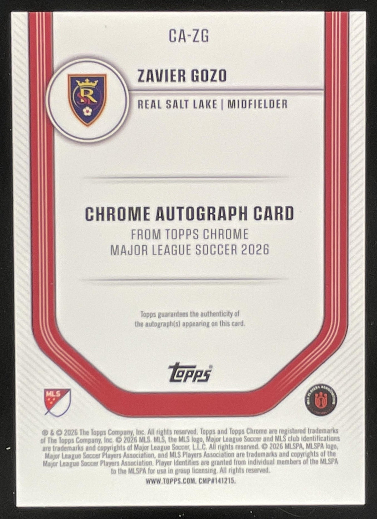 2026 Topps Chrome MLS Chrome Blue Wave #CA-ZG Zavier Gozo Auto /150 product image 2, provided for visual reference and