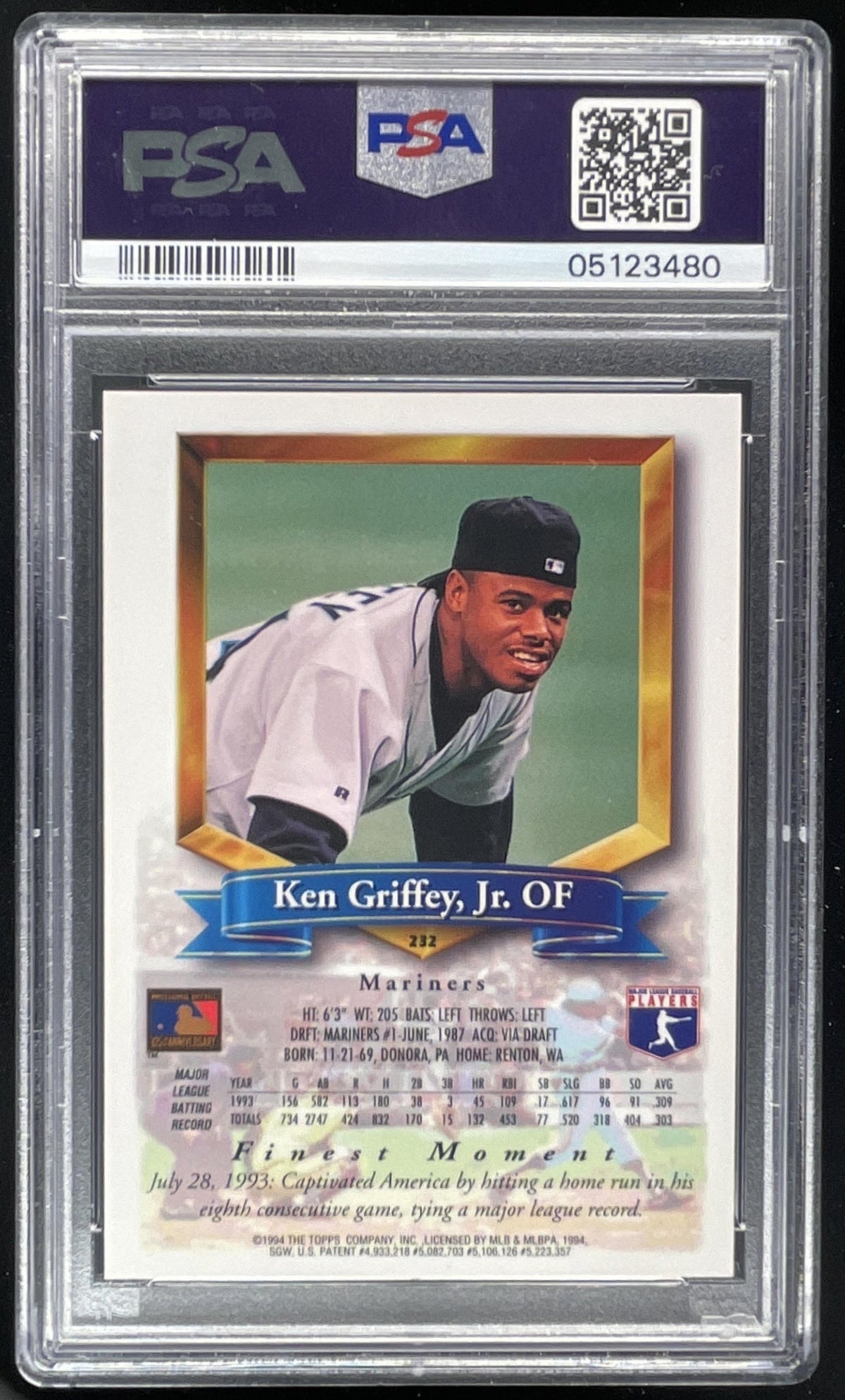 1994 Topps Finest Refractors #232 Ken Griffey Jr. PSA 9 product image 2, provided for visual reference and product detail