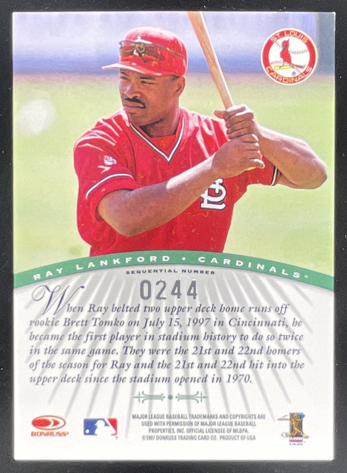 1997 Donruss Signature Series Millennium Marks #NNO Ray Lankford Auto /1100 product image 2, provided for visual reference