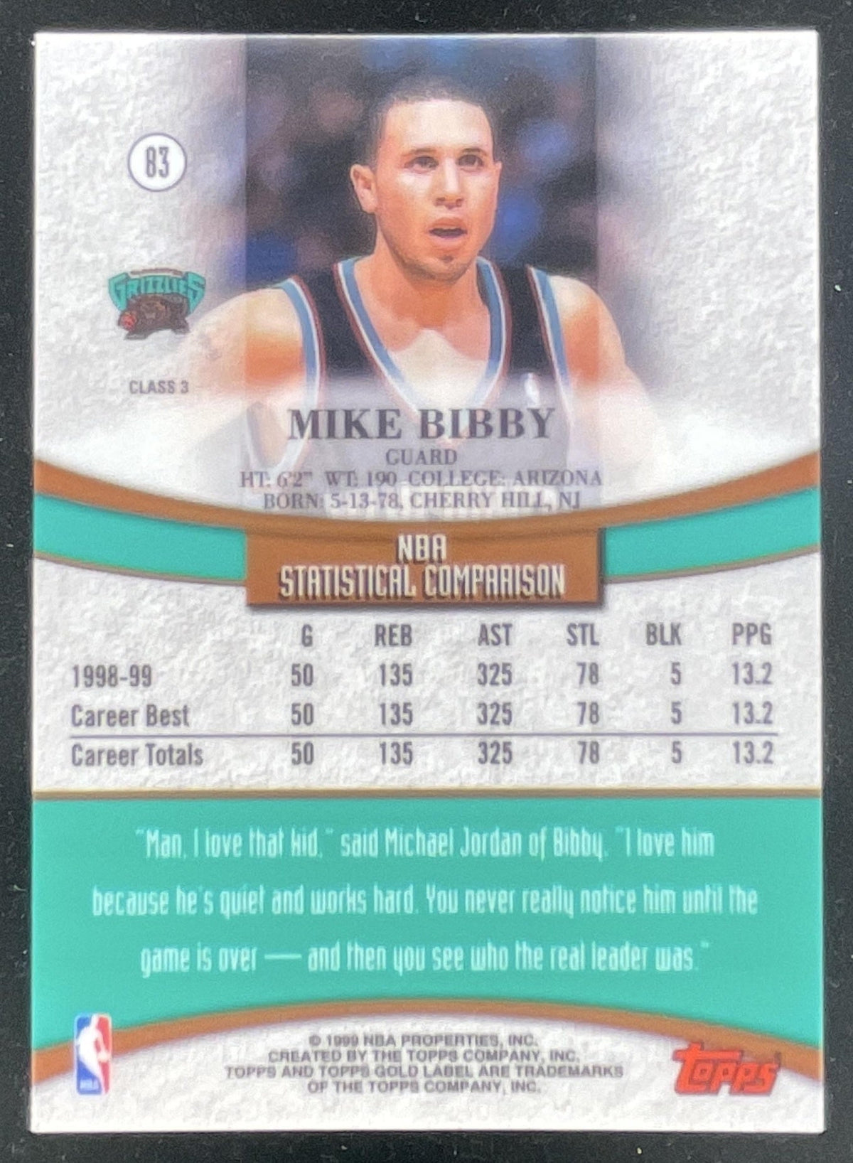 1999-00 Topps Gold Label Class 3 #83 Mike Bibby product image 2, provided for visual reference and product detail review