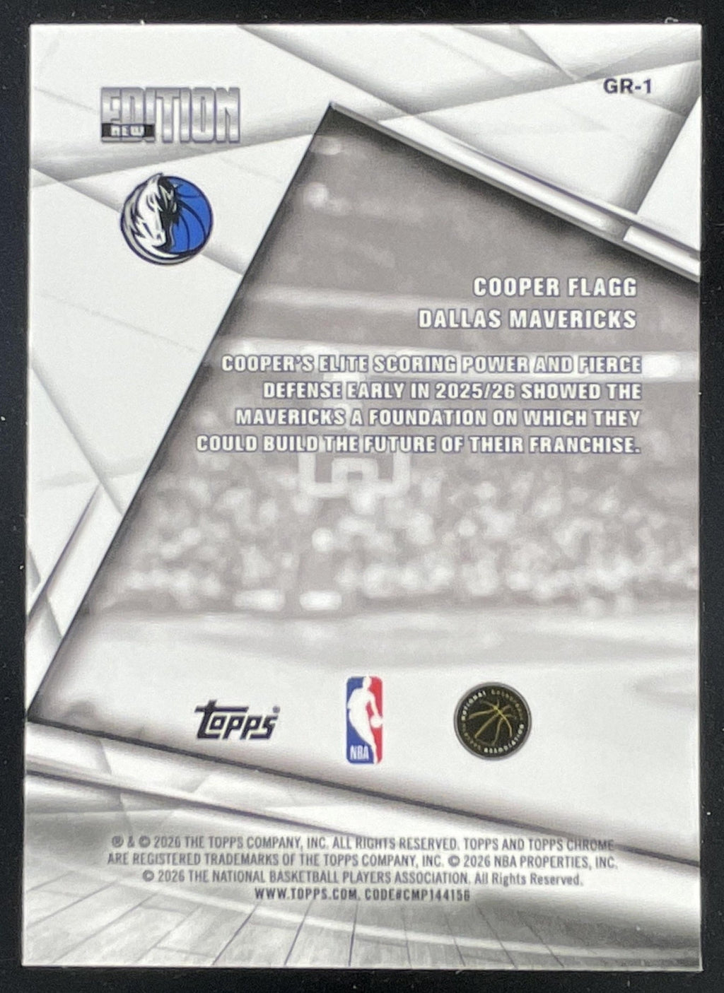 2025-26 Topps Chrome Update New Edition #GR-1 Cooper Flagg RC product image 2, provided for visual reference and product