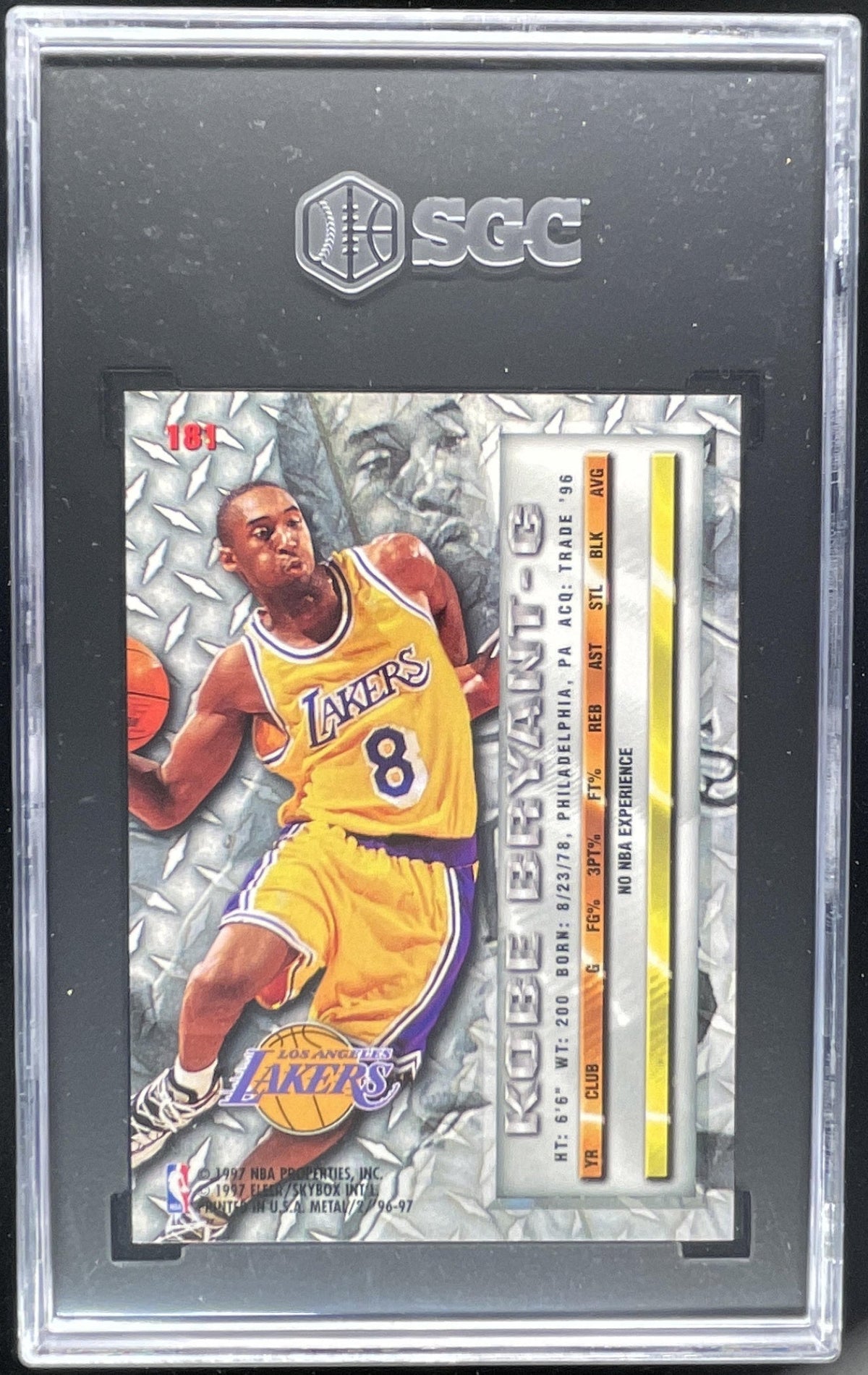 1996-97 Skybox Metal #181 Kobe Bryant RC SGC 9 product image 2, provided for visual reference and product detail review