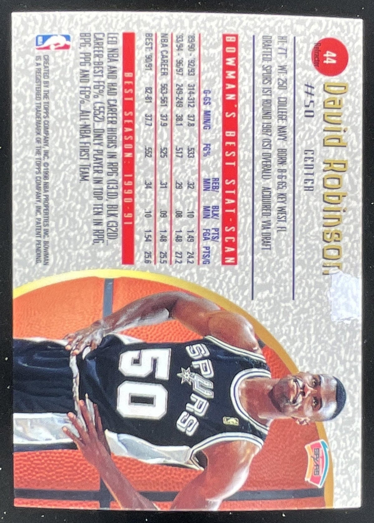 1997-98 Bowman 's Best Refractors #44 David Robinson product image 2, provided for visual reference and product detail review