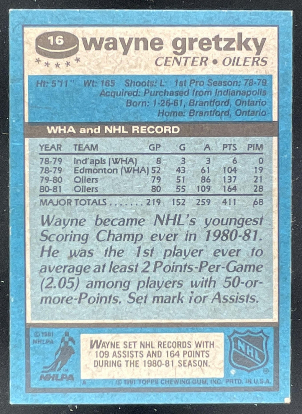 1981-82 Topps #16 Wayne Gretzky product image 2, provided for visual reference and product detail review