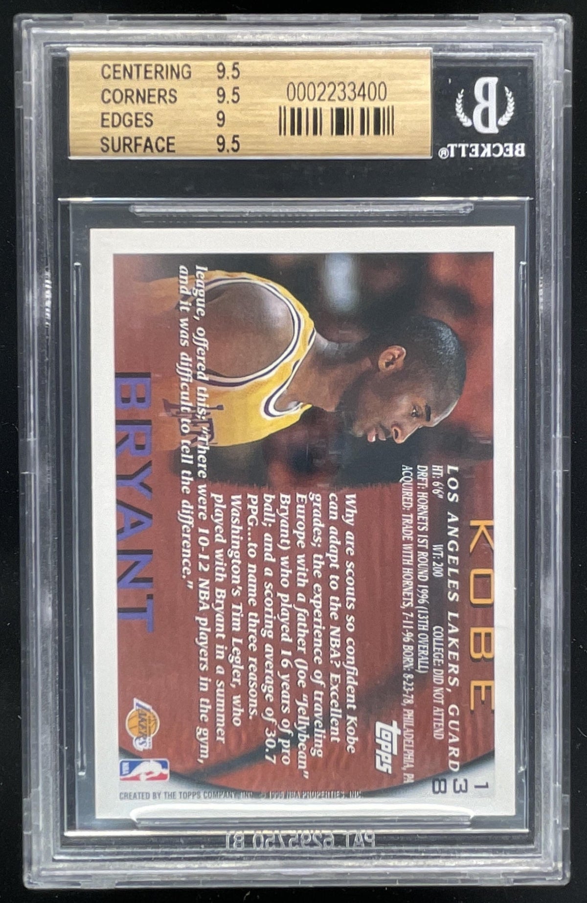 1996-97 Topps NBA at 50 #138 Kobe Bryant RC BGS 9.5 product image 2, provided for visual reference and product detail review