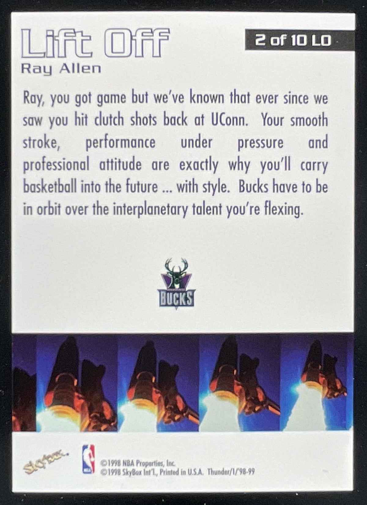 1998-99 Skybox x Thunder Lift Off #2 LO Ray Allen product image 2, provided for visual reference and product detail review