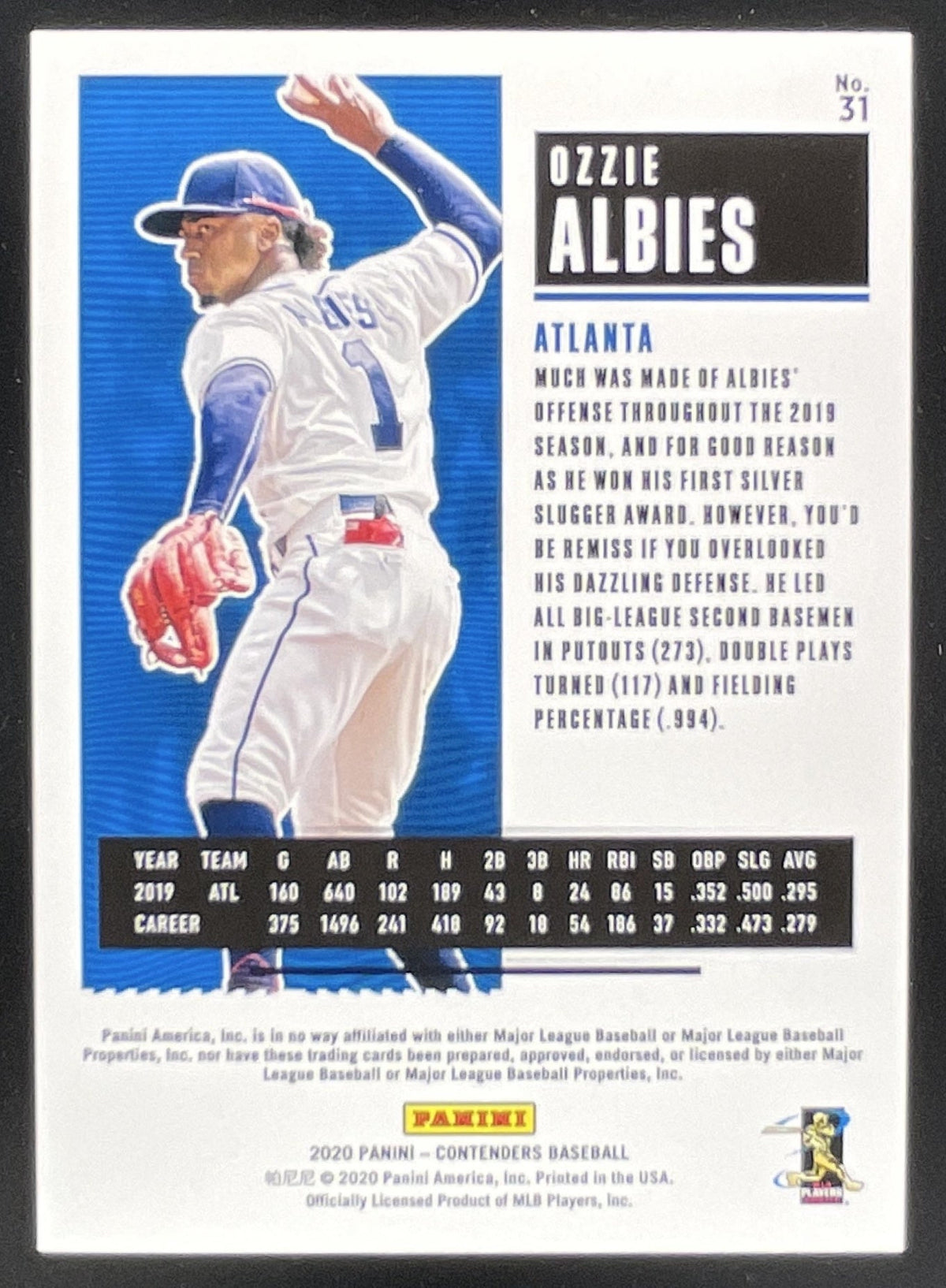 2020 Panini Contenders Playoff Ticket #31 Ozzie Albies /18 product image 2, provided for visual reference and product detail