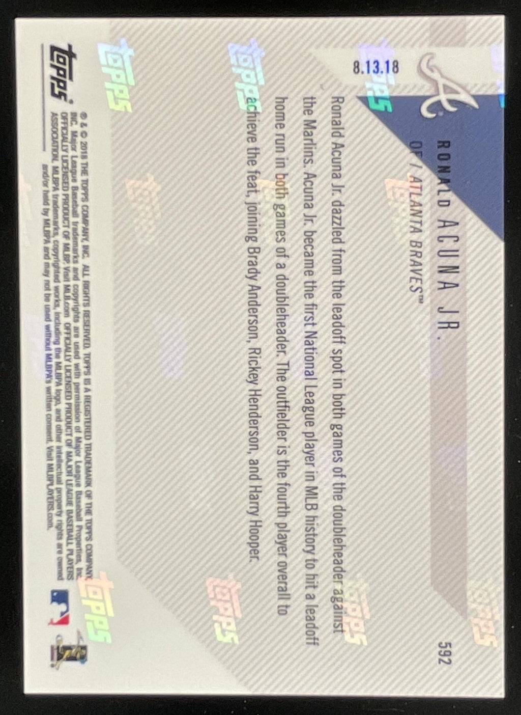 2018 Topps Now #592 Ronald Acuna Jr. RC product image 2, provided for visual reference and product detail review