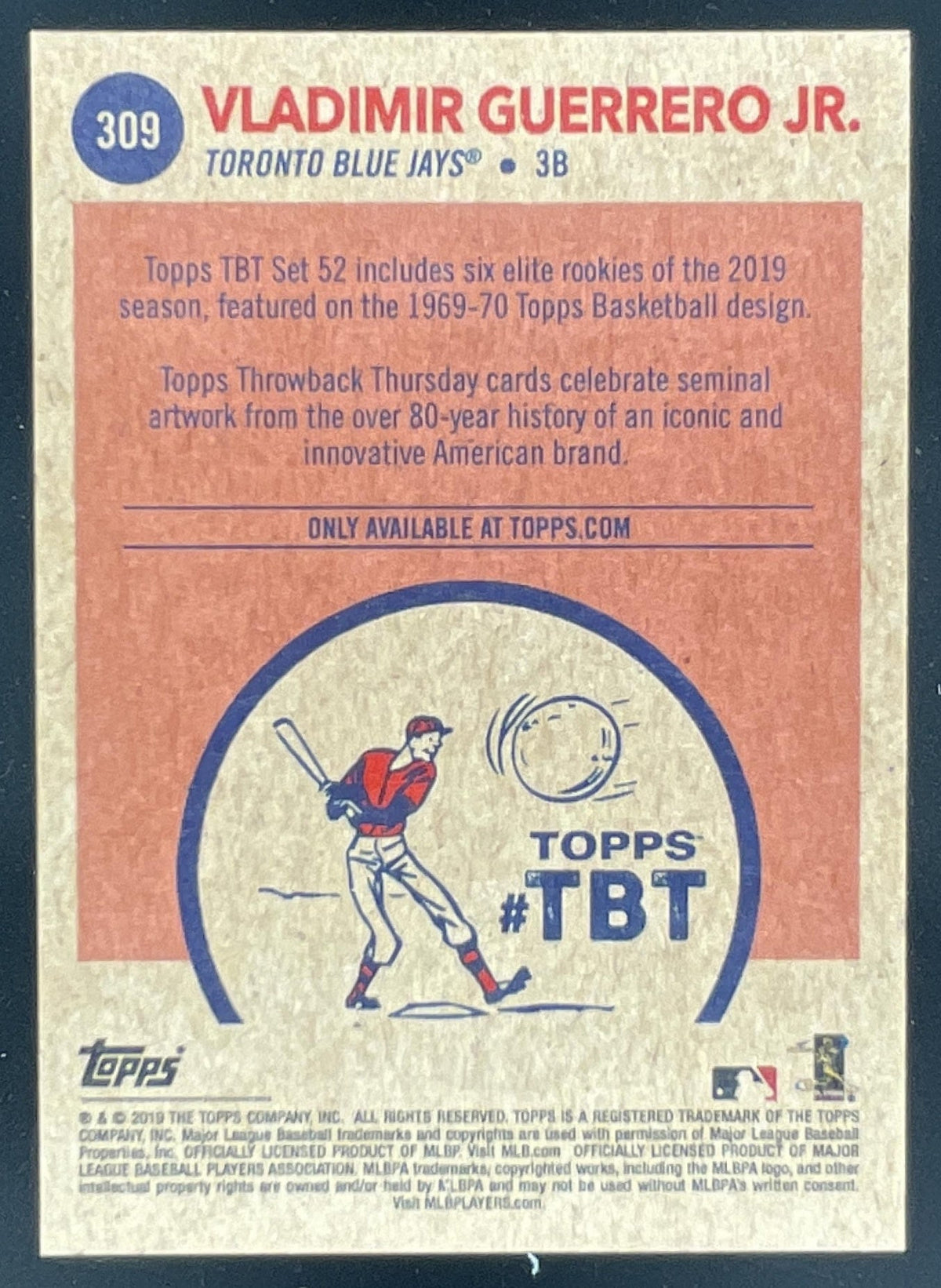 2019 Topps Throwback Thursday #309 Vladimir Guerrero Jr. RC product image 2, provided for visual reference and product