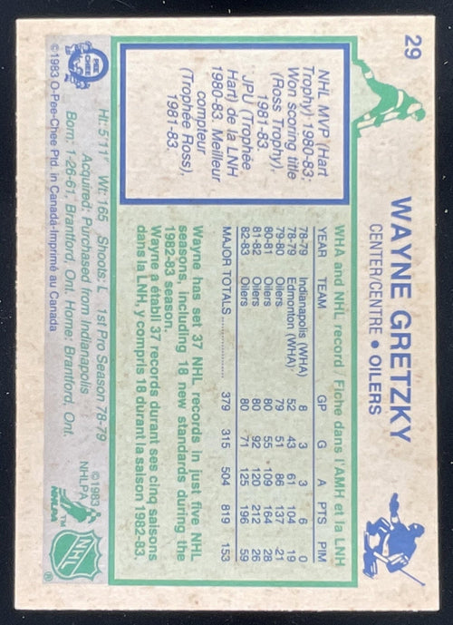 1983-84 O-Pee-Chee #29 Wayne Gretzky UER product image 2, provided for visual reference and product detail review