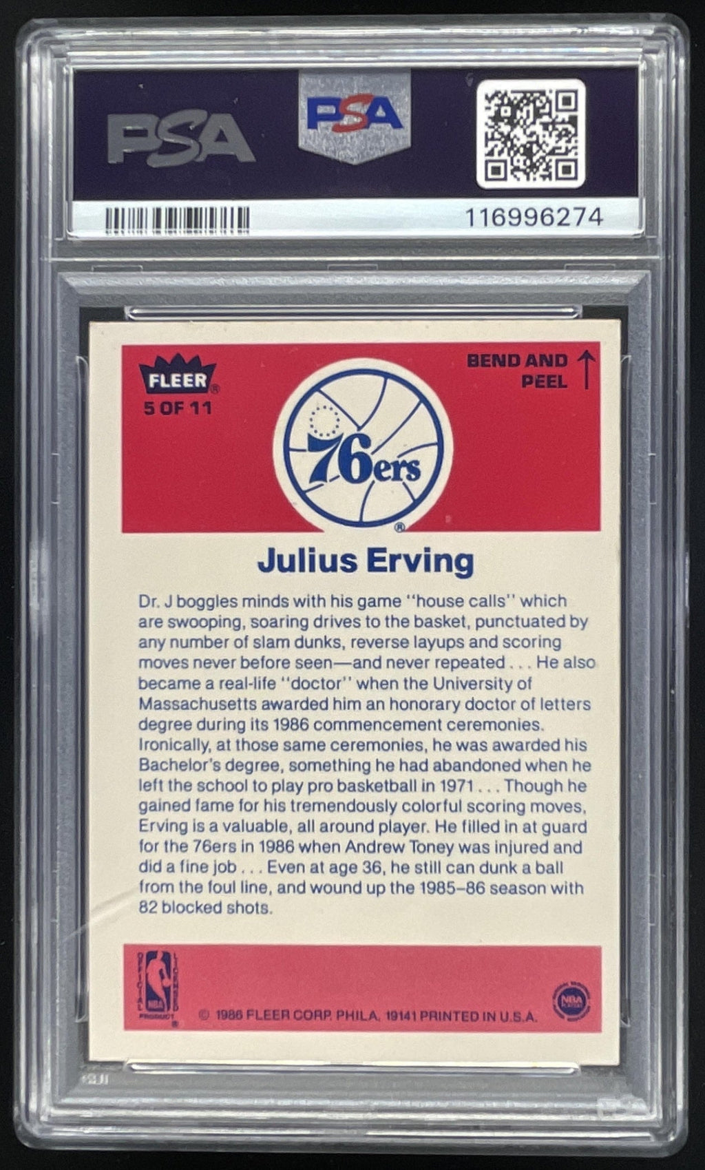1986-87 Fleer Stickers #5 Julius Erving PSA 8 product image 2, provided for visual reference and product detail review