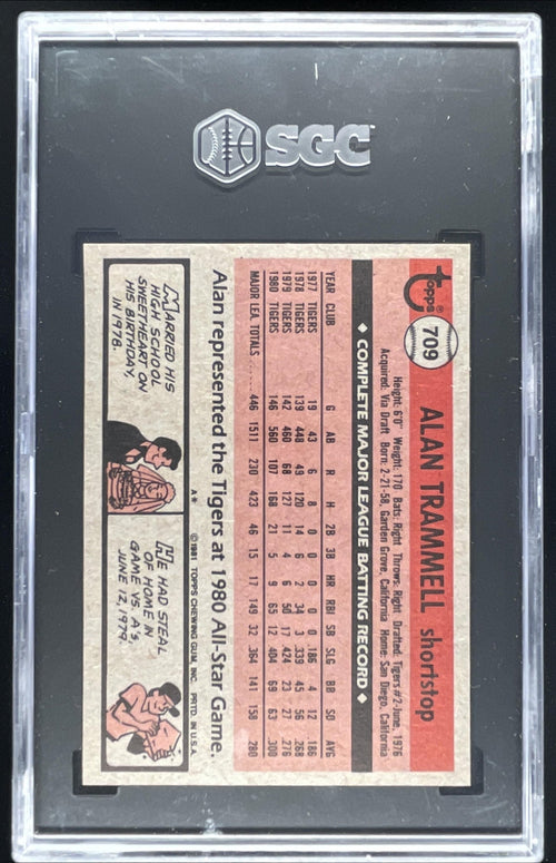 1981 Topps #709 Alan Trammell SGC 7 product image 2, provided for visual reference and product detail review