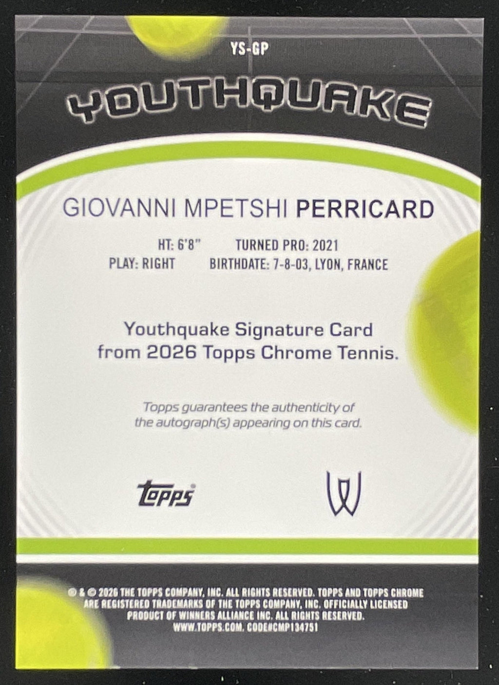 2026 Topps Chrome YouthQuake Signatures Red Giovanni Mpetshi Perricard Auto /5 product image 2, provided for visual