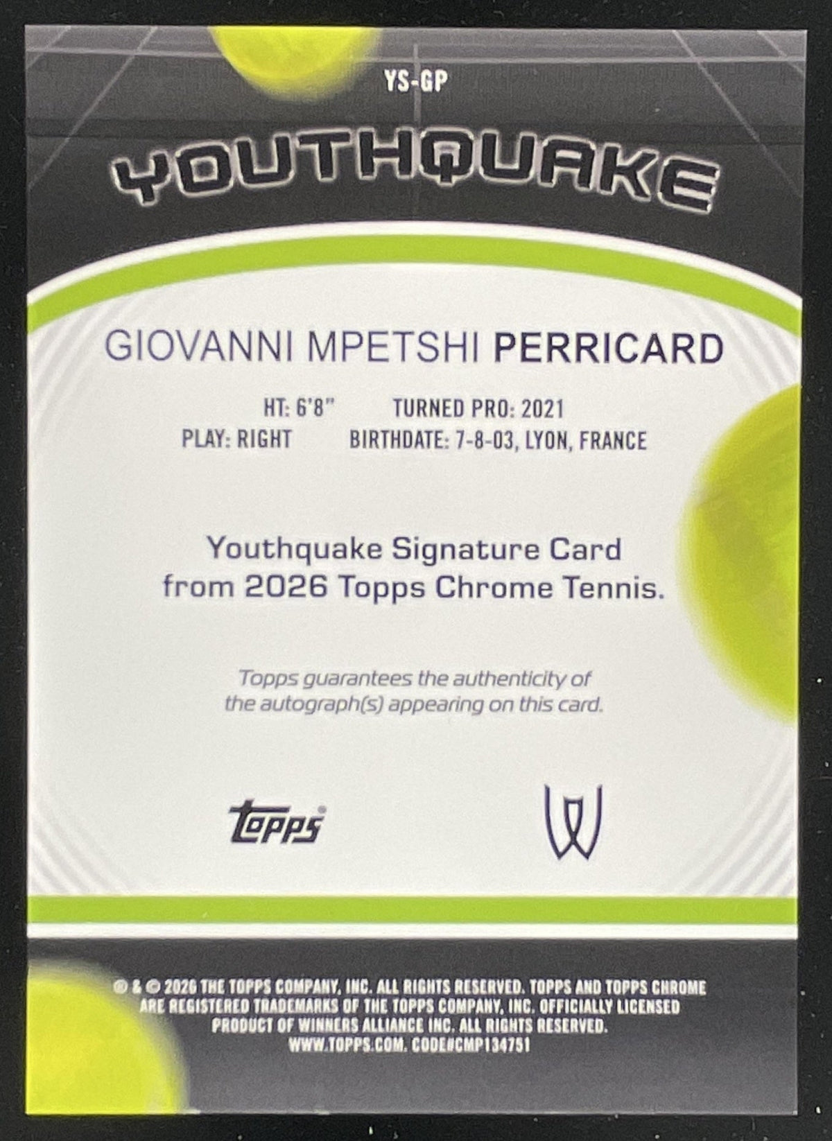 2026 Topps Chrome YouthQuake Signatures Red Giovanni Mpetshi Perricard Auto /5 product image 2, provided for visual