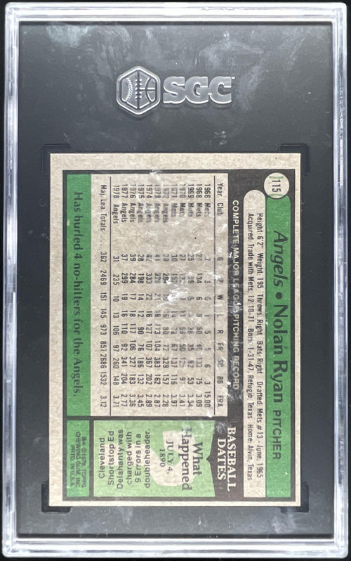 1979 Topps #115 Nolan Ryan SGC 8 product image 2, provided for visual reference and product detail review