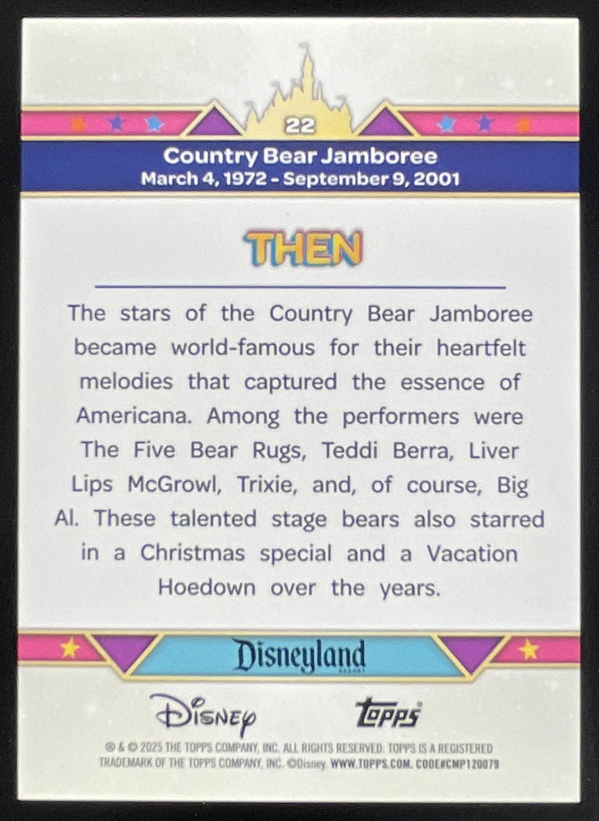 2025 Topps Disneyland 70th Then And Now Gold Foil #22 Country Bear Jamboree /50 product image 2, provided for visual