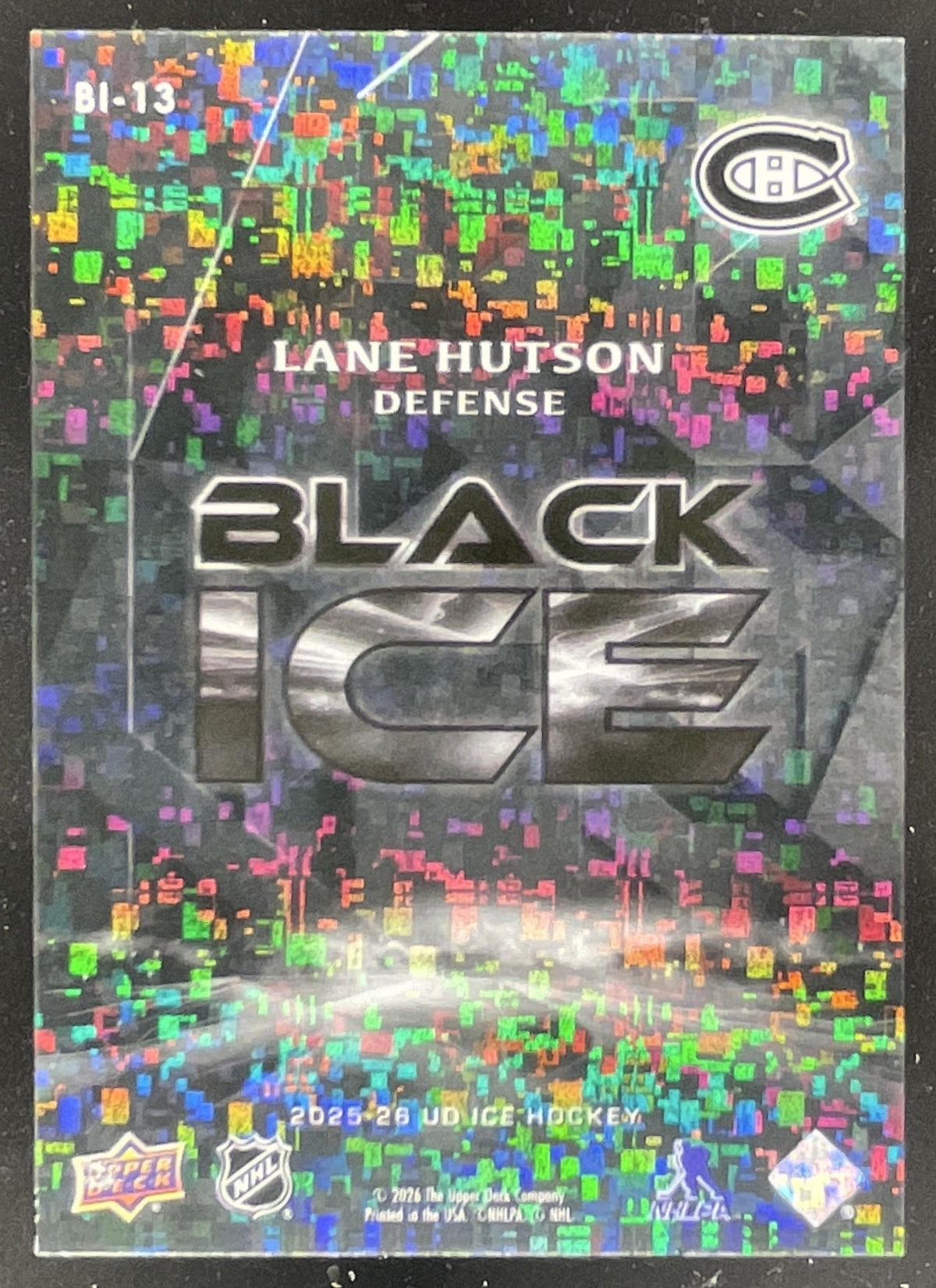 2025-26 Upper Deck Ice Black Ice #BI-13 Lane Hutson product image 2, provided for visual reference and product detail review
