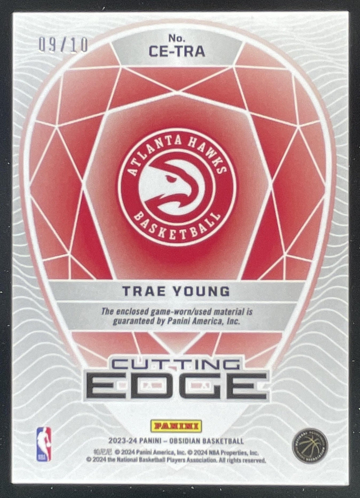 2023-24 Obsidian Cutting Edge Memorabilia Gold Flood #CE-TRA Trae Young /10 product image 2, provided for visual reference