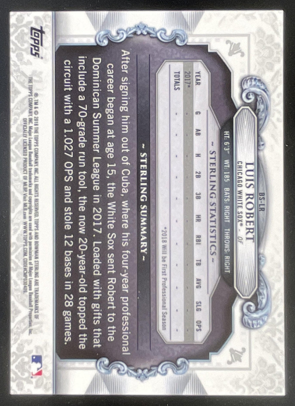 2018 Bowman Chrome Sterling Continuity Atomic Refractor #BS-LR Luis Robert /150 product image 2, provided for visual
