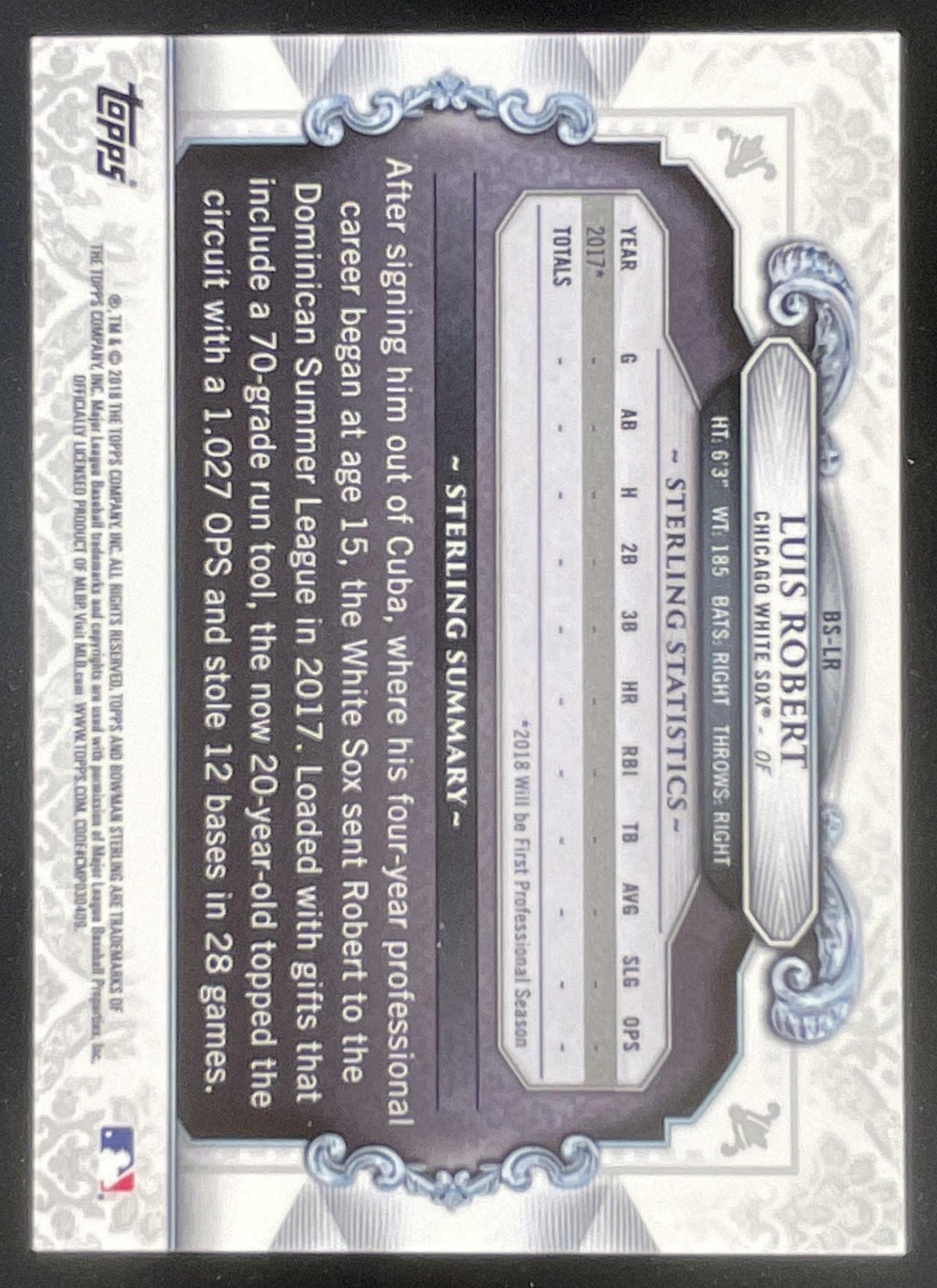 2018 Bowman Chrome Sterling Continuity Atomic Refractor #BS-LR Luis Robert /150 product image 2, provided for visual