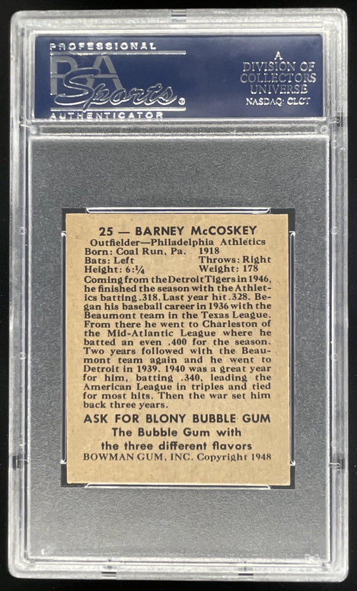 1948 Bowman #25 Barney McCosky PSA 7 product image 2, provided for visual reference and product detail review