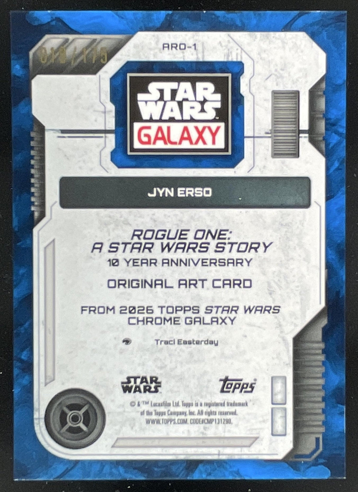 2026 Topps Chrome Star Wars Galaxy Art of Rogue One Blue Ray Wave Jyn Erso /175 product image 2, provided for visual