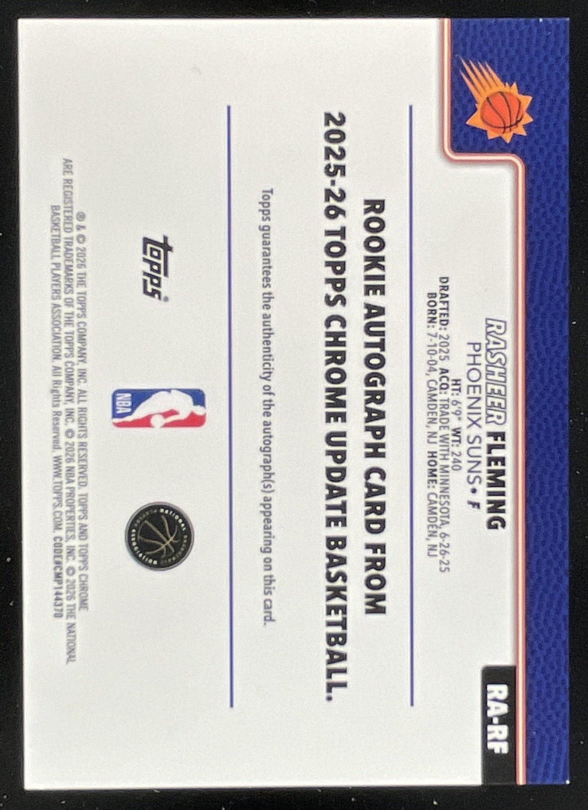 2025 Topps Chrome Update Rookie Lava Lamp Aqua Blue Rasheer Fleming RC Auto /175 product image 2, provided for visual